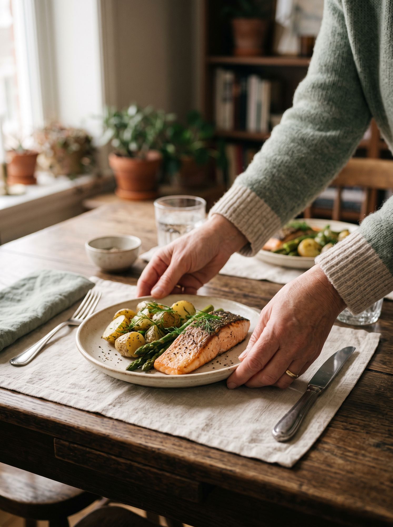 Home-cooked meal being served