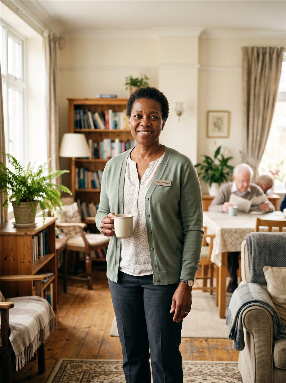 Caregiver in a common area at Haven Family Care